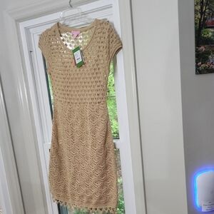 Lilly Pulitzer Paley Crochet Dress W/ Touches Of Gold Slip Liner NWT S